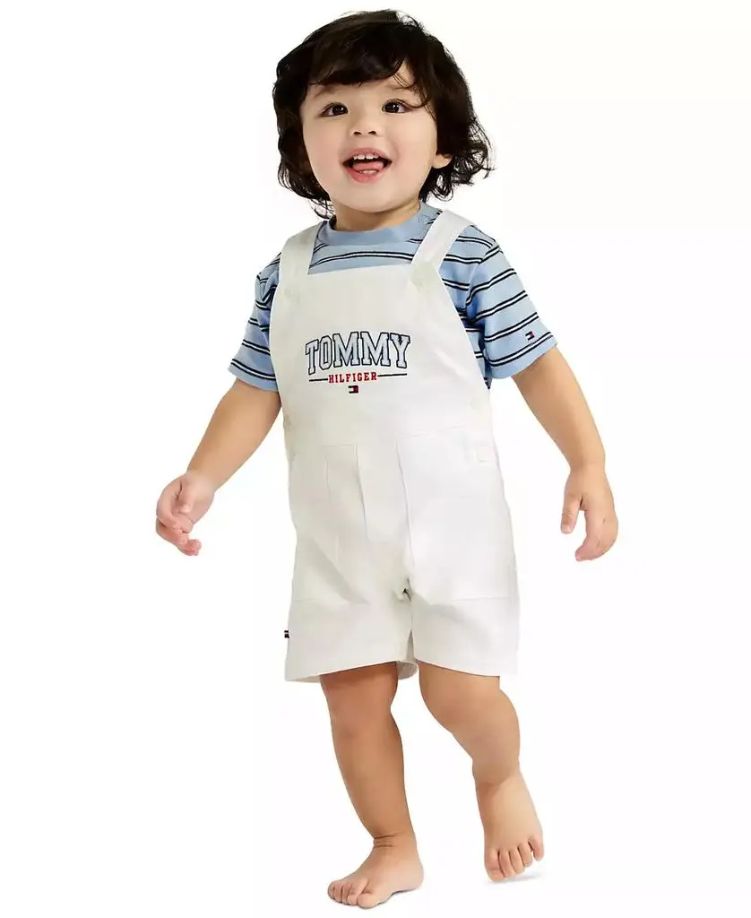 Tommy Hilfiger Baby Boys' Striped T-Shirt and Twill Shortalls, 2-Piece Set