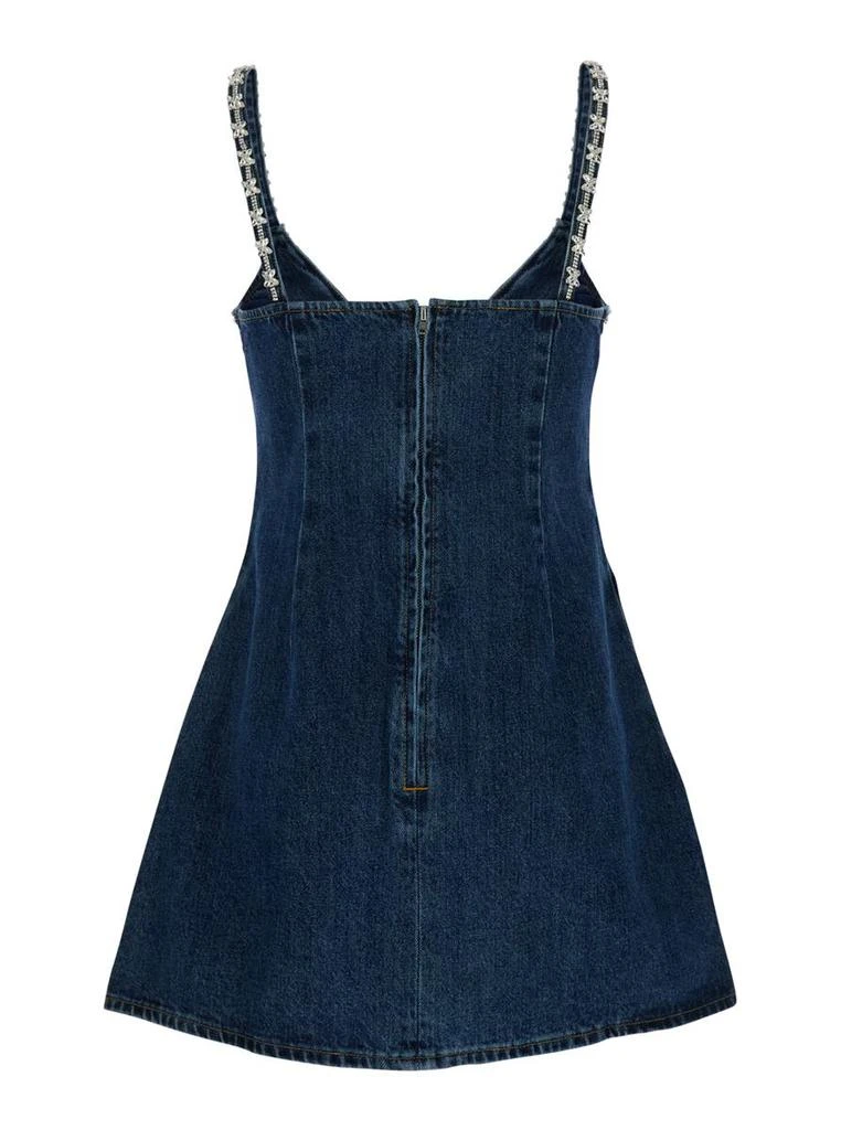 Self Portrait Blue Mini Dress With Bow Detail On The Front And Crystal Embellishment In Denim Woman 2
