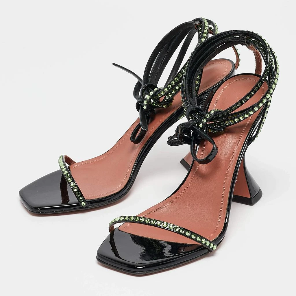 Amina Muaddi Amina Muaddi Black Patent Leather Crystal Embellished Vita Sandals Size 37.5 2