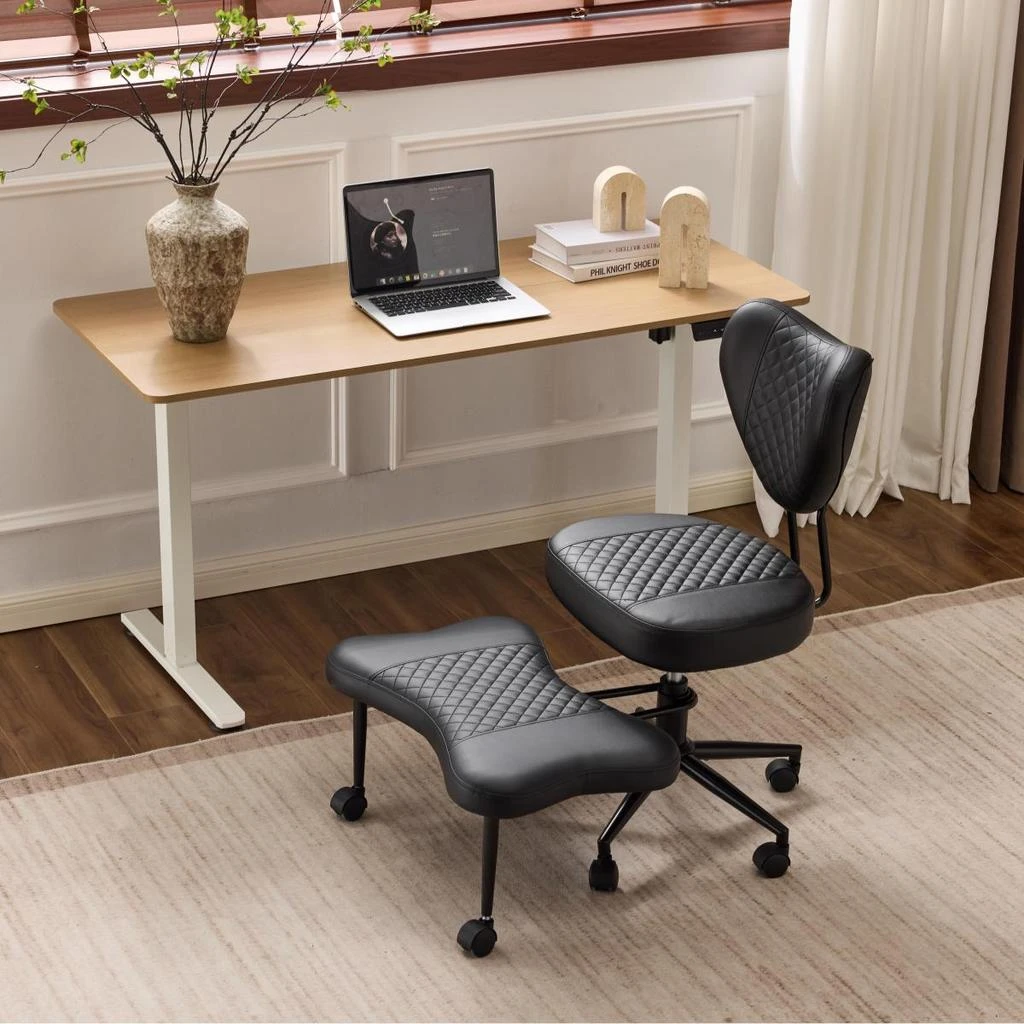 Streamdale Furniture Streamdale Ergonomic Cross-Legged Swivel Chair, Adjustable Height, PU Leather, Black 3