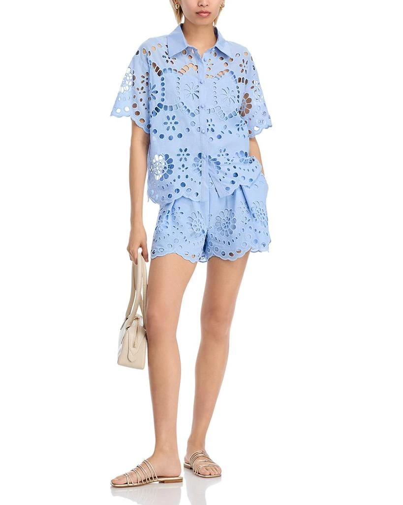 AQUA Floral Eyelet Short Sleeve Top - Exclusive 2