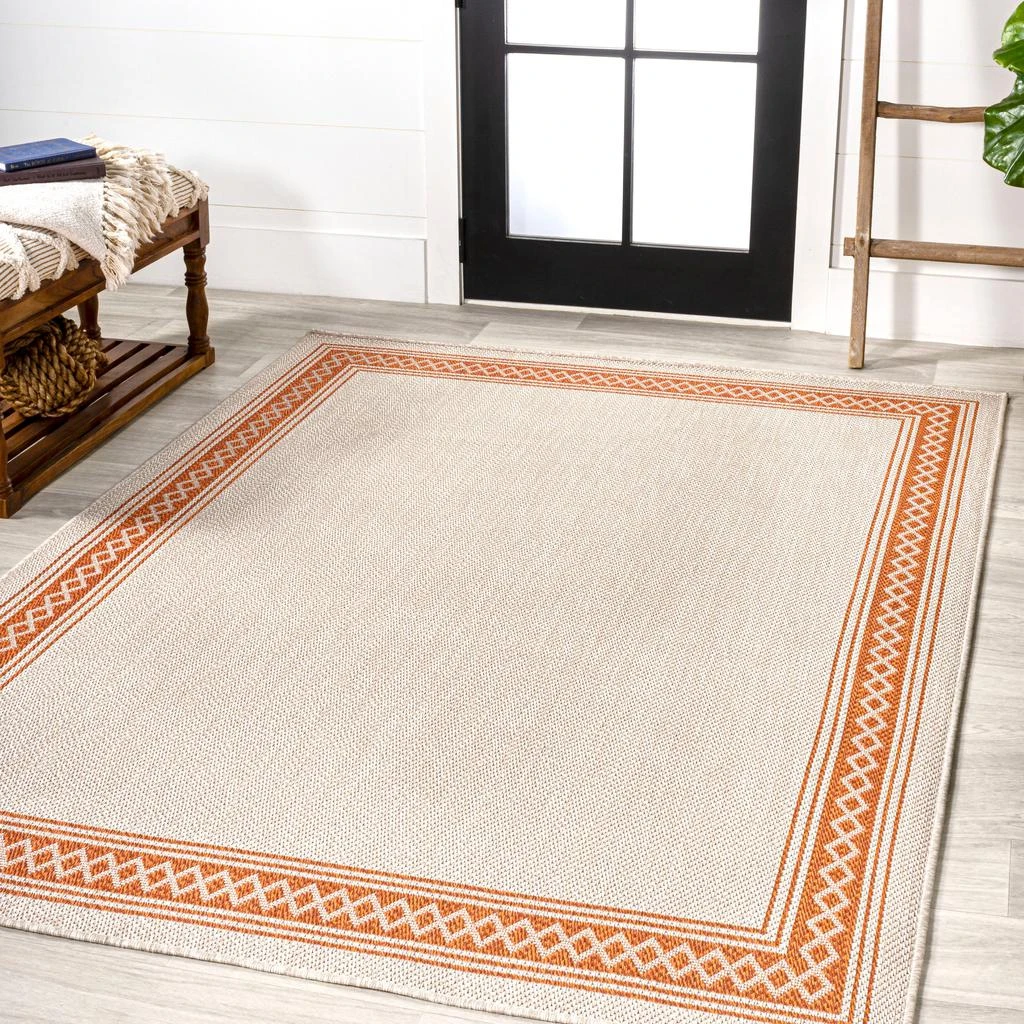 JONATHAN Y Lucia Classic Diamond Border Indoor/Outdoor Cream/Blue Runner Rug 10