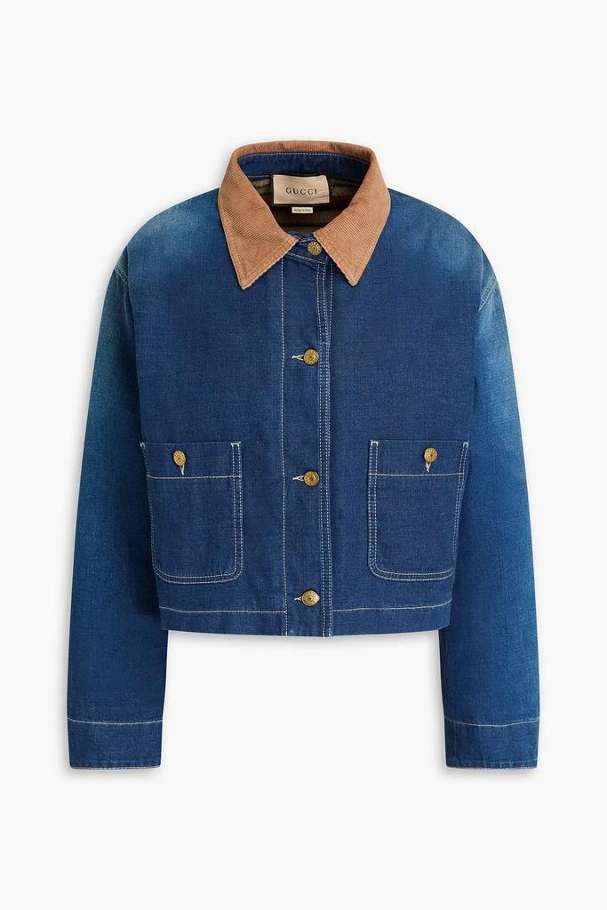 Gucci Cropped corduroy-trimmed denim jacket 1