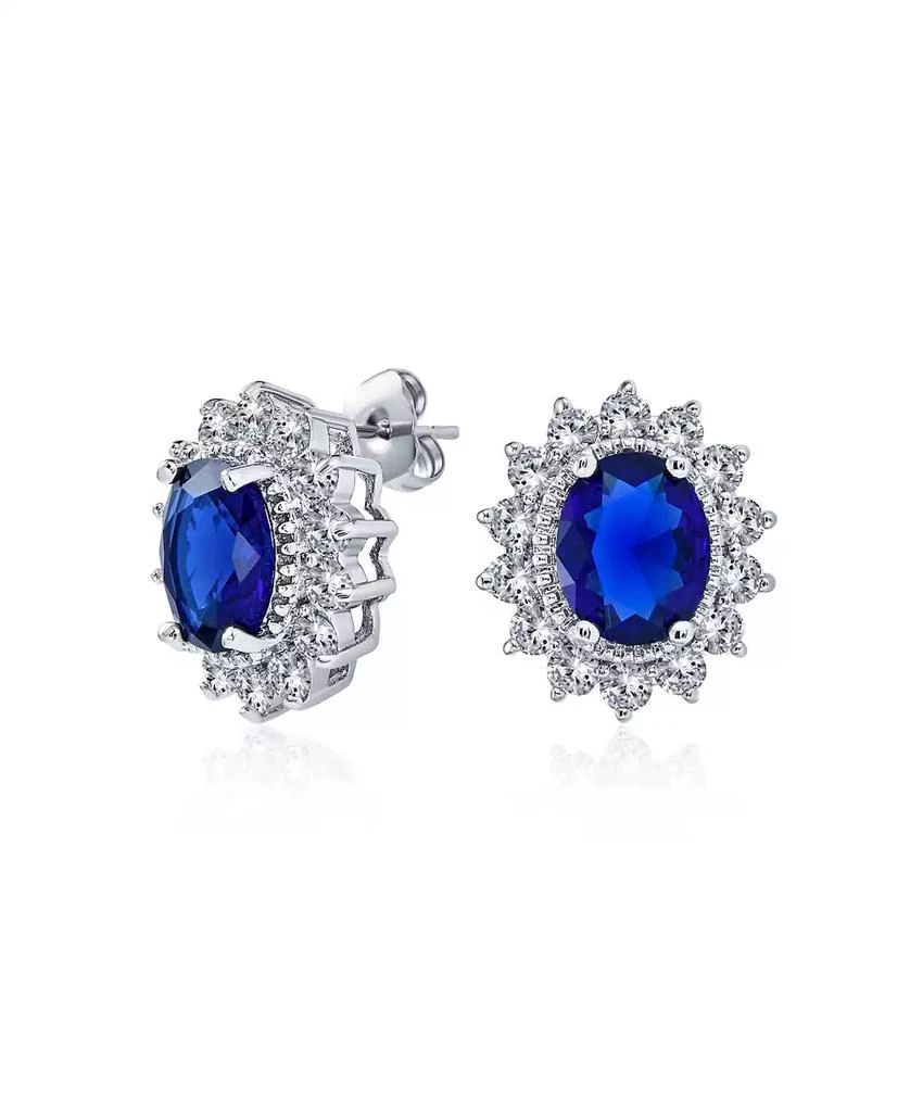 Bling Jewelry Classic Crown 1.5 CT CZ Stud Earrings Simulated Sapphire Silver Brass