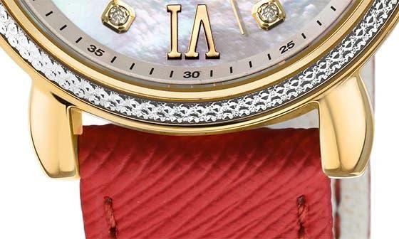 GV2 Marsala Mother of Pearl Dial Diamond Faux Leather Strap Watch, 37mm - 0.096ct. 4