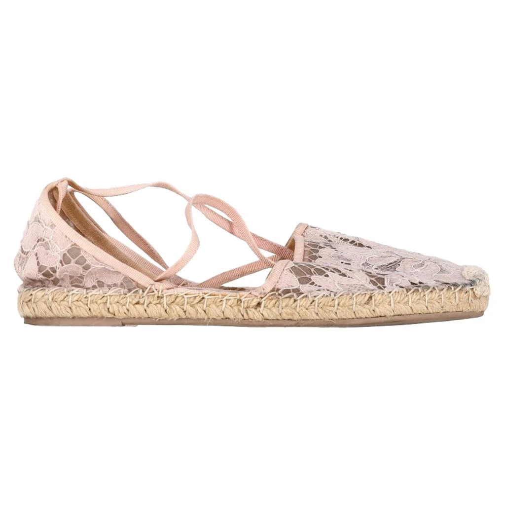 Valentino Floral Lace Self-Tie Espadrille Flats in Pink Polyester 1