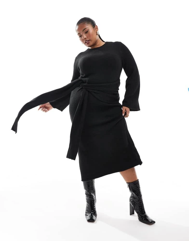 Shop 4th & Reckless Plus exclusive knitted drape tie waist midi jumper dress  in black on Sale at BeyondStyle  Get 23% Off 4th & Reckless Plus exclusive  knitted drape tie waist
