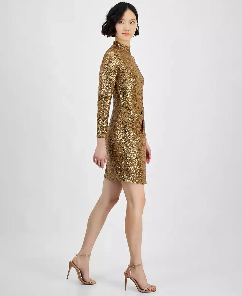Anne Klein Women's Mock-Neck Long-Sleeve Faux-Wrap Dress 4