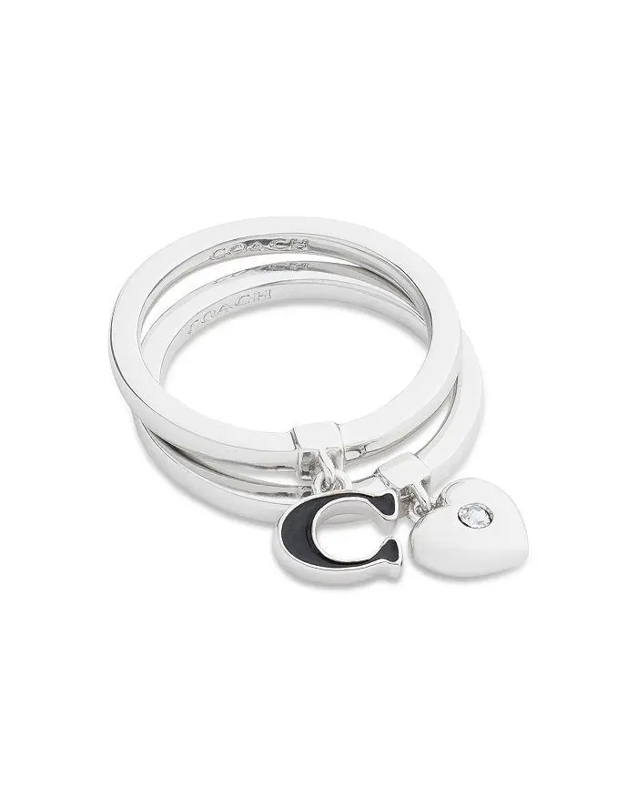 Coach Signature C Heart Charm Rings, Set of 2