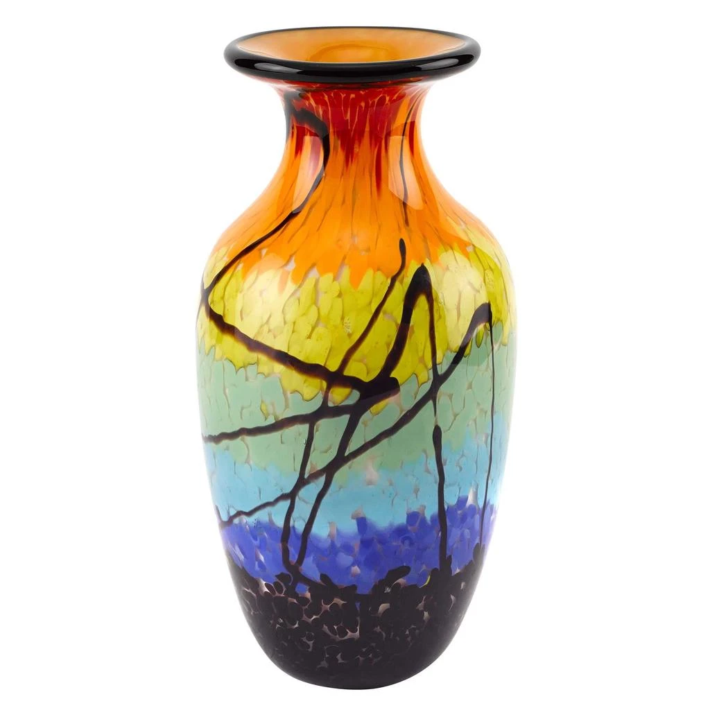 Hivvago 11" Black Blue Red And Yellow Abstract Urn Handblown Glass Table Vase 3