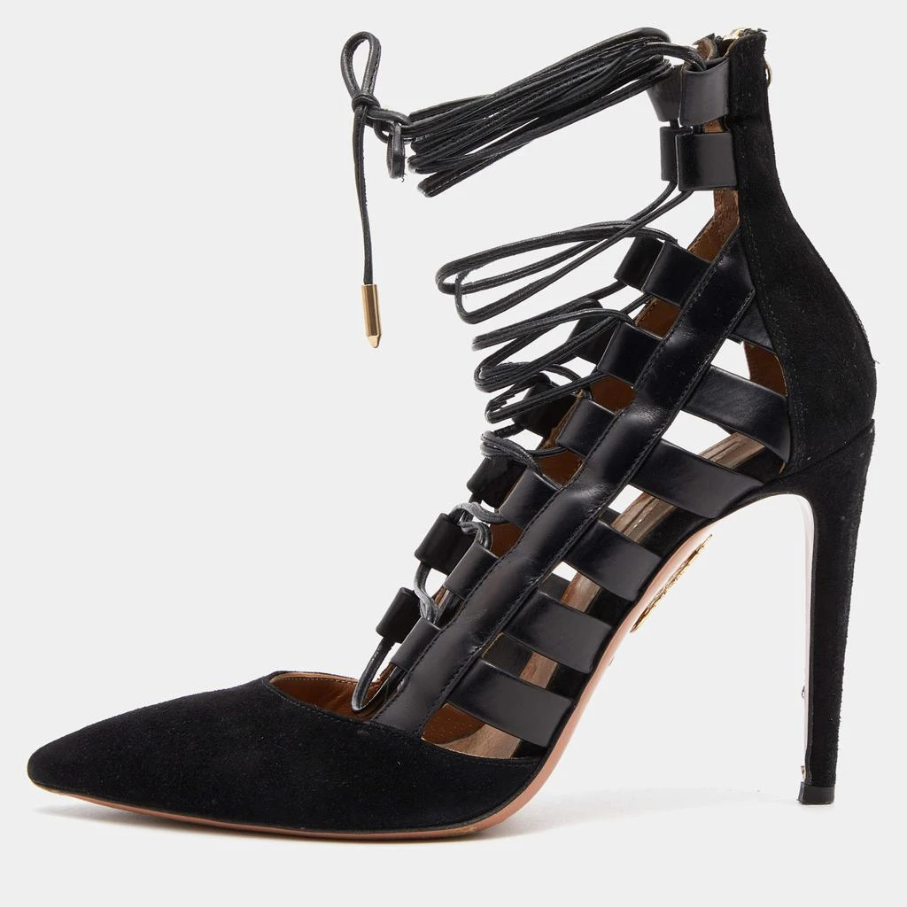 Aquazzura Aquazzura Black Suede and Leather Amazon Ankle Wrap Pumps Size 38 1