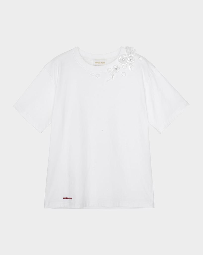 Shushu/Tong Floral Beaded Short-Sleeve Tee
