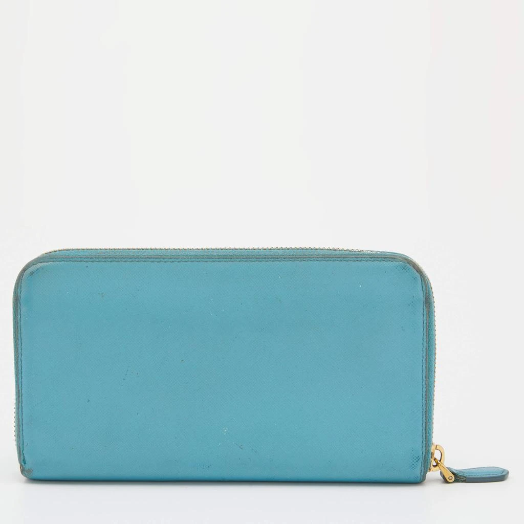 Prada Prada Blue Saffiano Lux Leather Zip Around Wallet 4