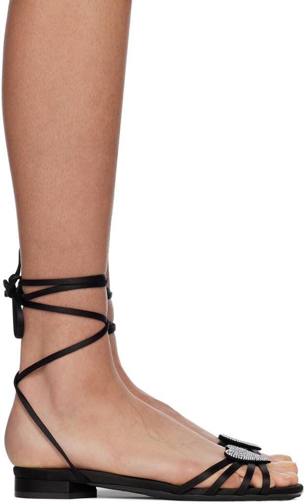 Les Petits Joueurs Black Kaia Flat Sandals