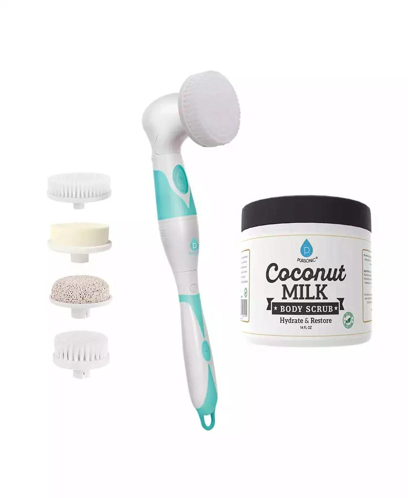 PURSONIC Advanced Facial 
Body Cleansing Brush With Extended Handle 
Coconut Milk Body Scrub 14oz, with Dead Sea Salt, Almond Oil and Vitamin E