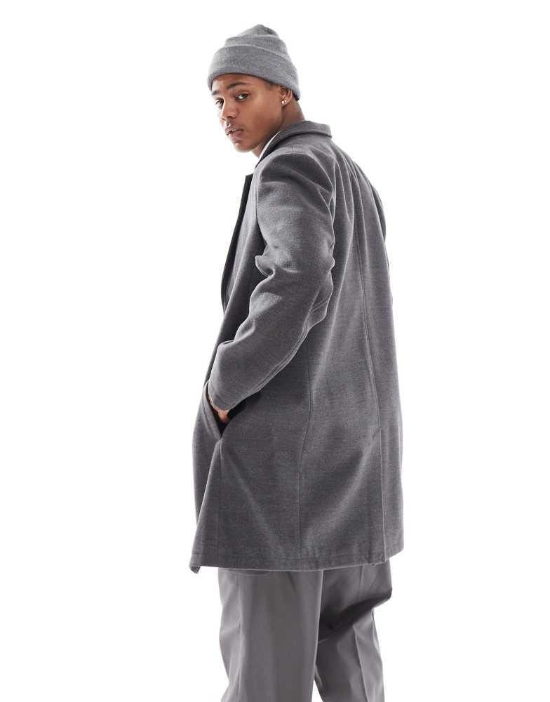 Brave Soul Brave Soul single breasted overcoat in charcoal grey