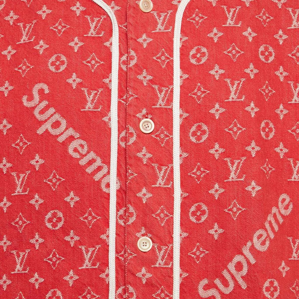 Louis Vuitton Louis Vuitton x Supreme Red Monogram Denim Baseball Shirt M 3