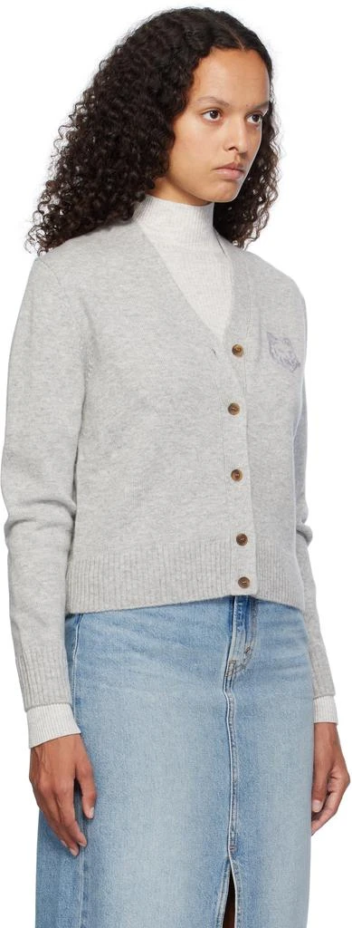 Maison Kitsune Gray Bold Fox Head Embroidered Cropped Cardigan 2