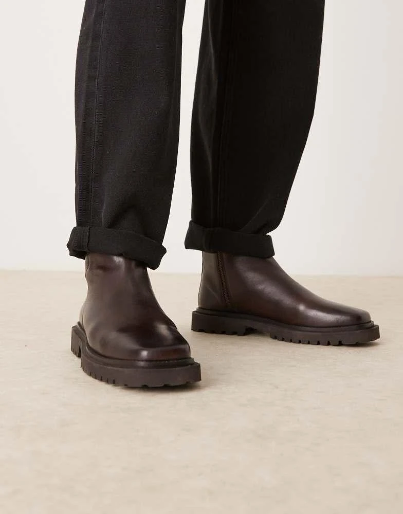  Brown Leather Men\'s Boots ASOS DESIGN chelsea western boots in brown leather with  main image 4