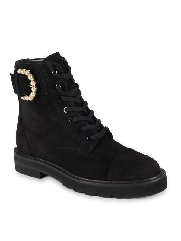 Stuart Weitzman Piper Lift Embellished Buckle Suede Boots 2