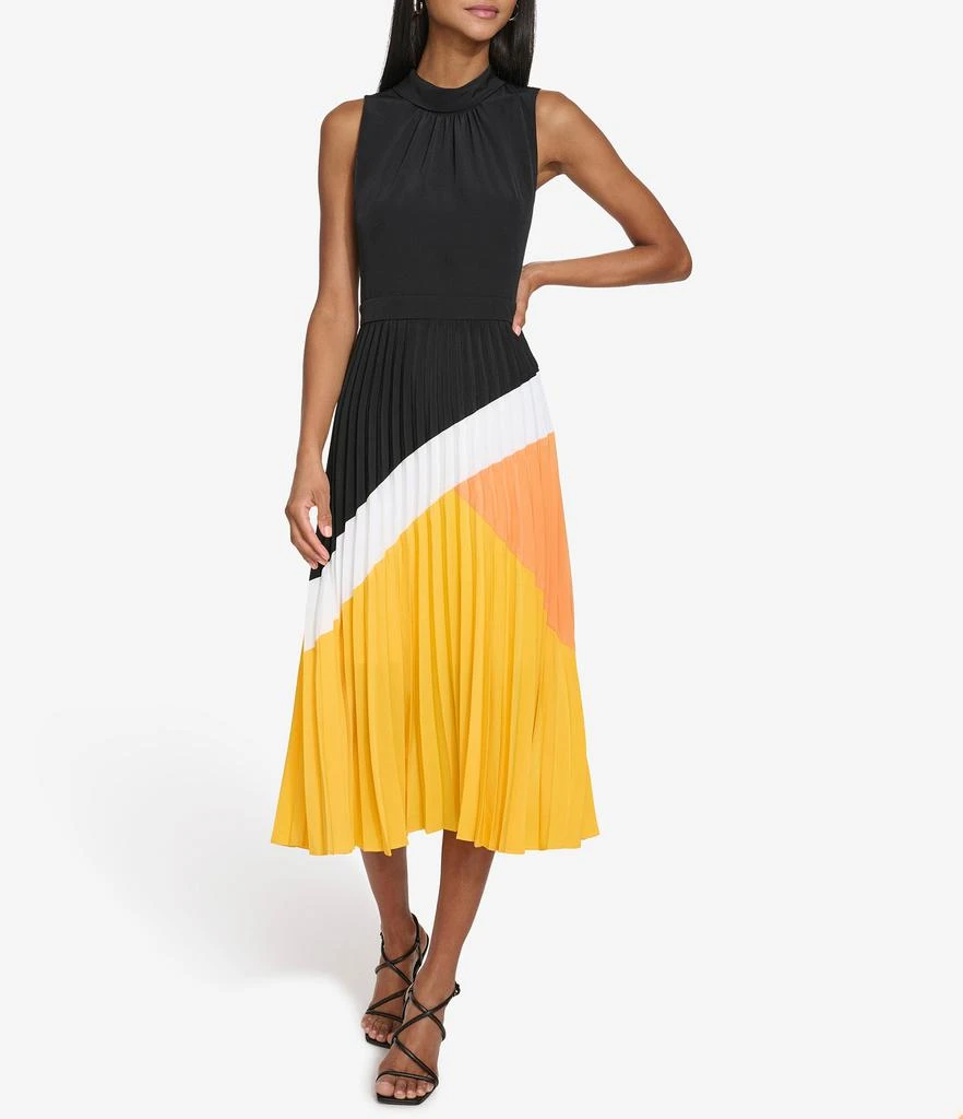 Karl Lagerfeld Paris SILKY CREPE PLEATED COLORBLOCK DRESS 1