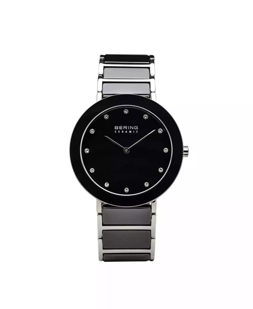 Bering Ladies Ceramic Bezel and Smooth Black Link Watch