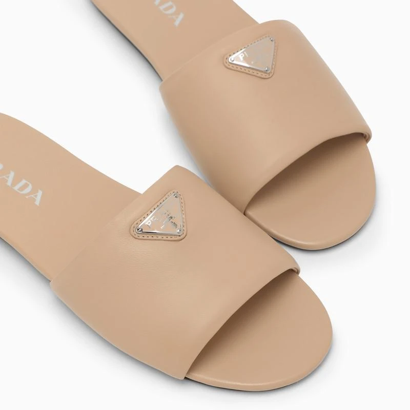 Prada Sand-coloured leather slide with logo 6