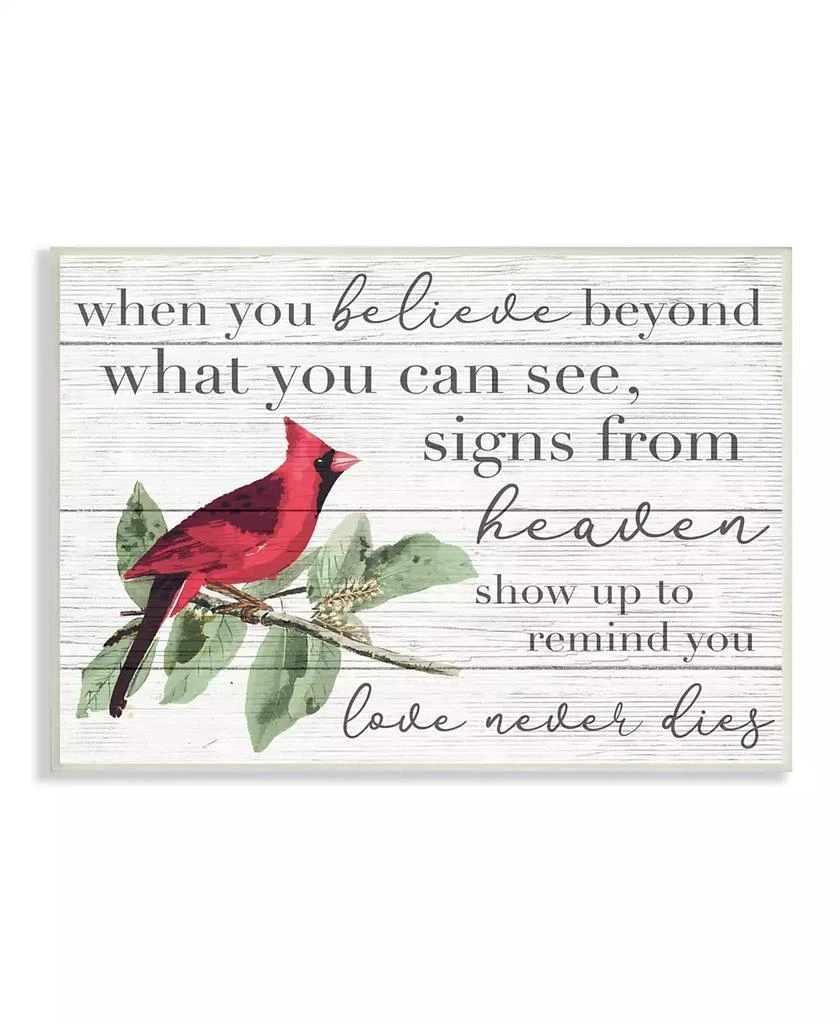 Stupell Industries Believe Love Never Dies Inspirational Cardinal Bird Word Design Wall Plaque Art, 13" x 19"