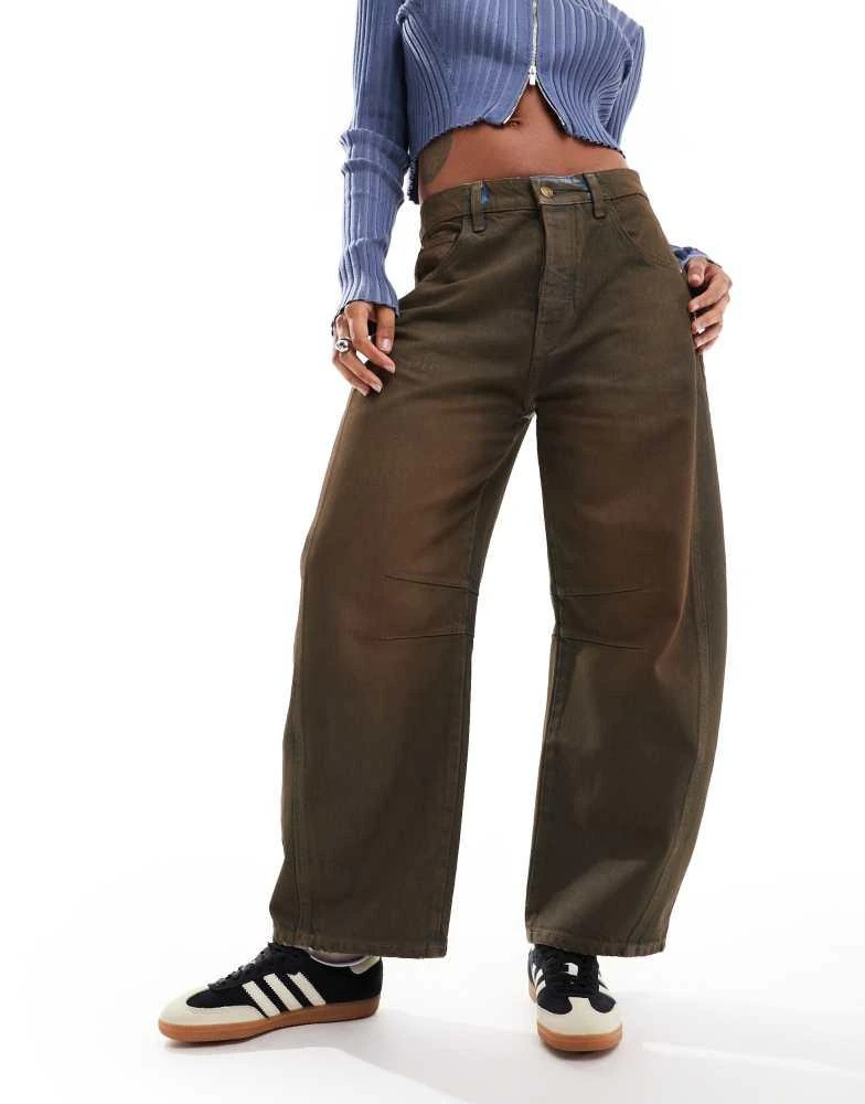 Free People Free People good luck coated barrel leg jeans in brown 2