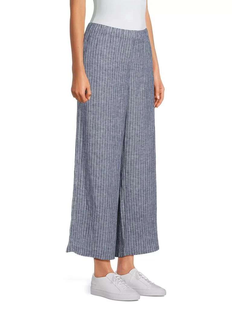 Eileen Fisher Striped Linen Elasticized Wide-Leg Pants 4