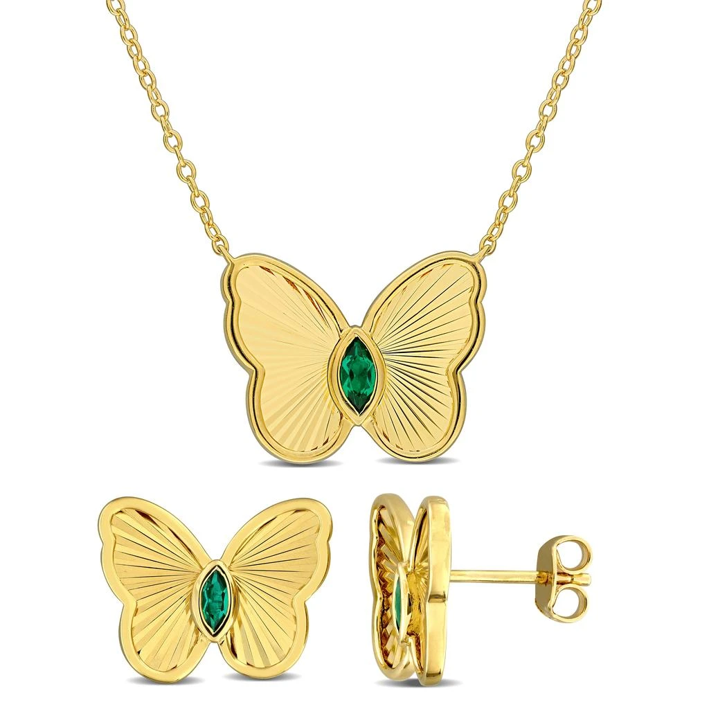 Mimi & Max 2/5ct TGW Created Emerald Butterfly Jewelry Set Yellow Plated Sterling Silver 1