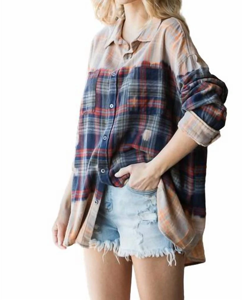 Oli & Hali Bleached Plaid Shirt In Brown 2