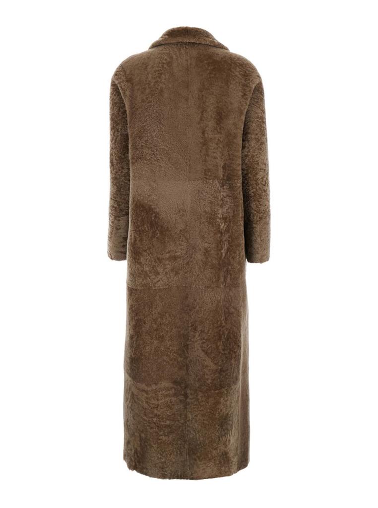 BLANCHA Brown Double-Breasted Shearling Coat With Peak Revers In Fur Woman