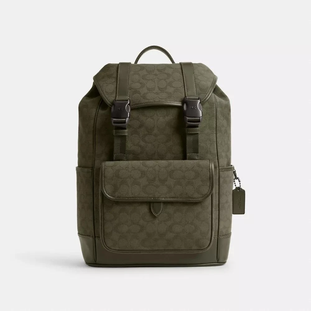 Coach League Flap Backpack In Signature Canvas Jacquard 1