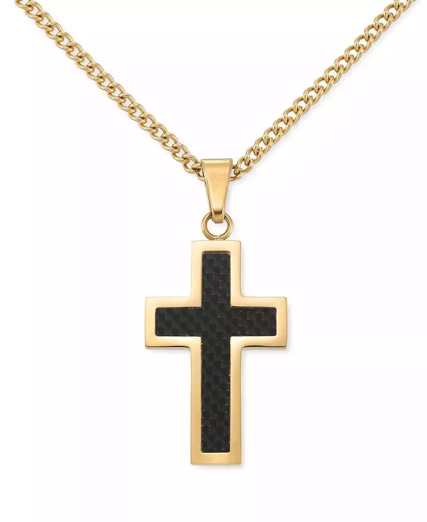 LEGACY for MEN by Simone I. Smith Black Carbon Fiber Cross 24" Pendant Necklace in Gold-Tone Ion-Plated Stainless Steel 1