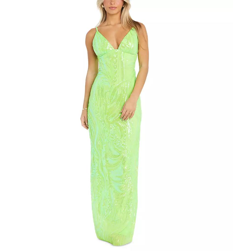 Morgan & Company Juniors’ V-Neck Embellished Sleeveless Gown