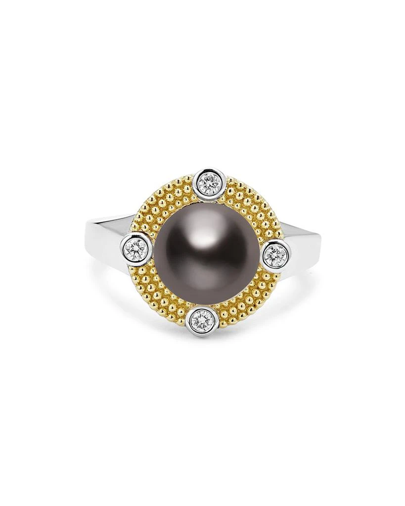 LAGOS 18K Yellow Gold
Sterling Silver Luna Black Tahitian Pearl
Diamond Halo Ring 3