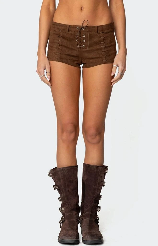 Edikted Sloane Faux Suede Micro Shorts 2