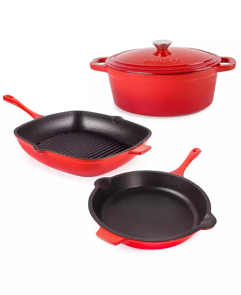 BergHOFF Neo 4pc Cast Iron Cookware Set, Grill Pan, Fry Pan 
Oval Dutch Oven