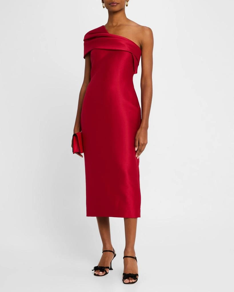 Badgley Mischka Pleated One-Shoulder Midi Dress 4