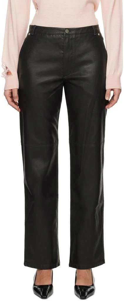 TheOpen Product Black Straight Fit Faux-Leather Trousers 1