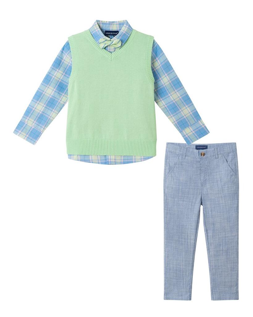 Andy & Evan Sweater Vest Plaid Set