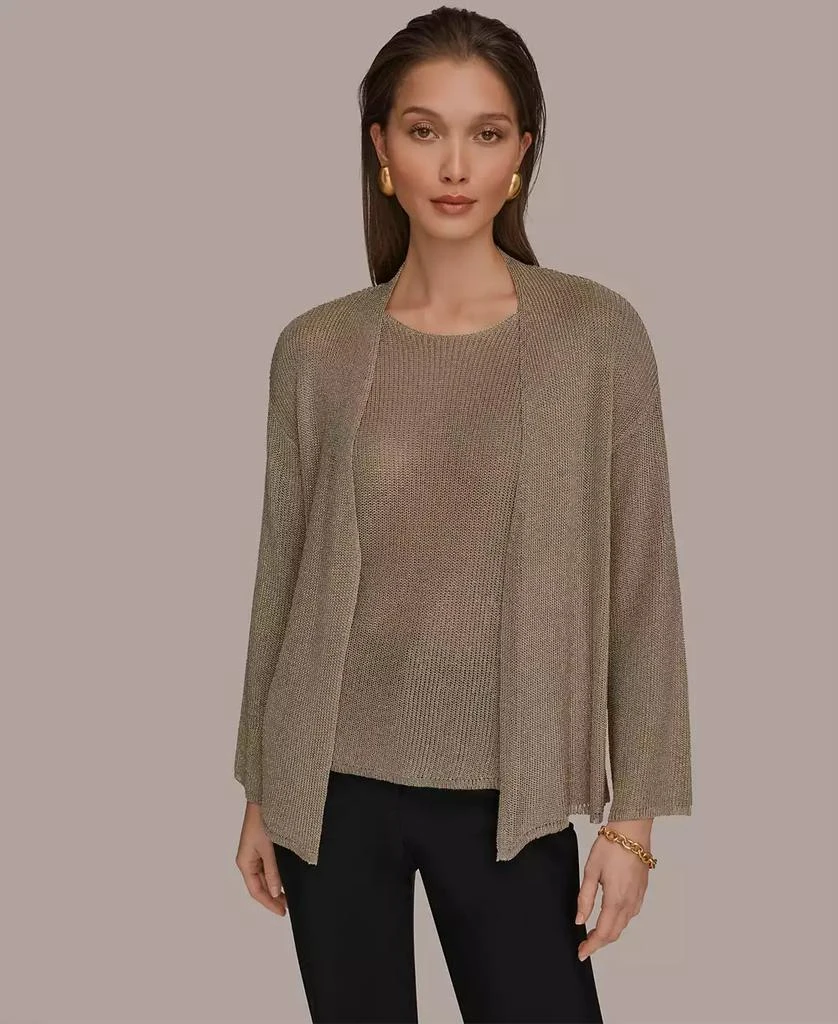Donna Karan Women
s Metallic V-Neck Long-Sleeve Cardigan