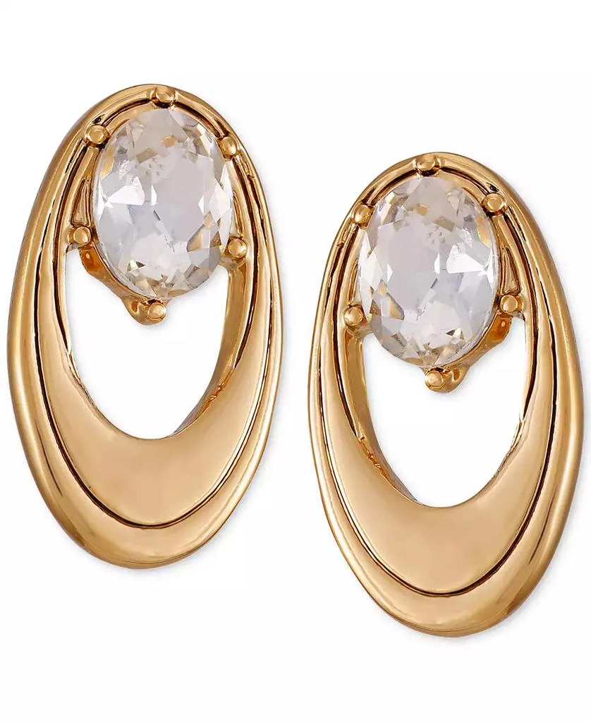 Tahari Gold-Tone Crystal Open Oval Stud Earrings