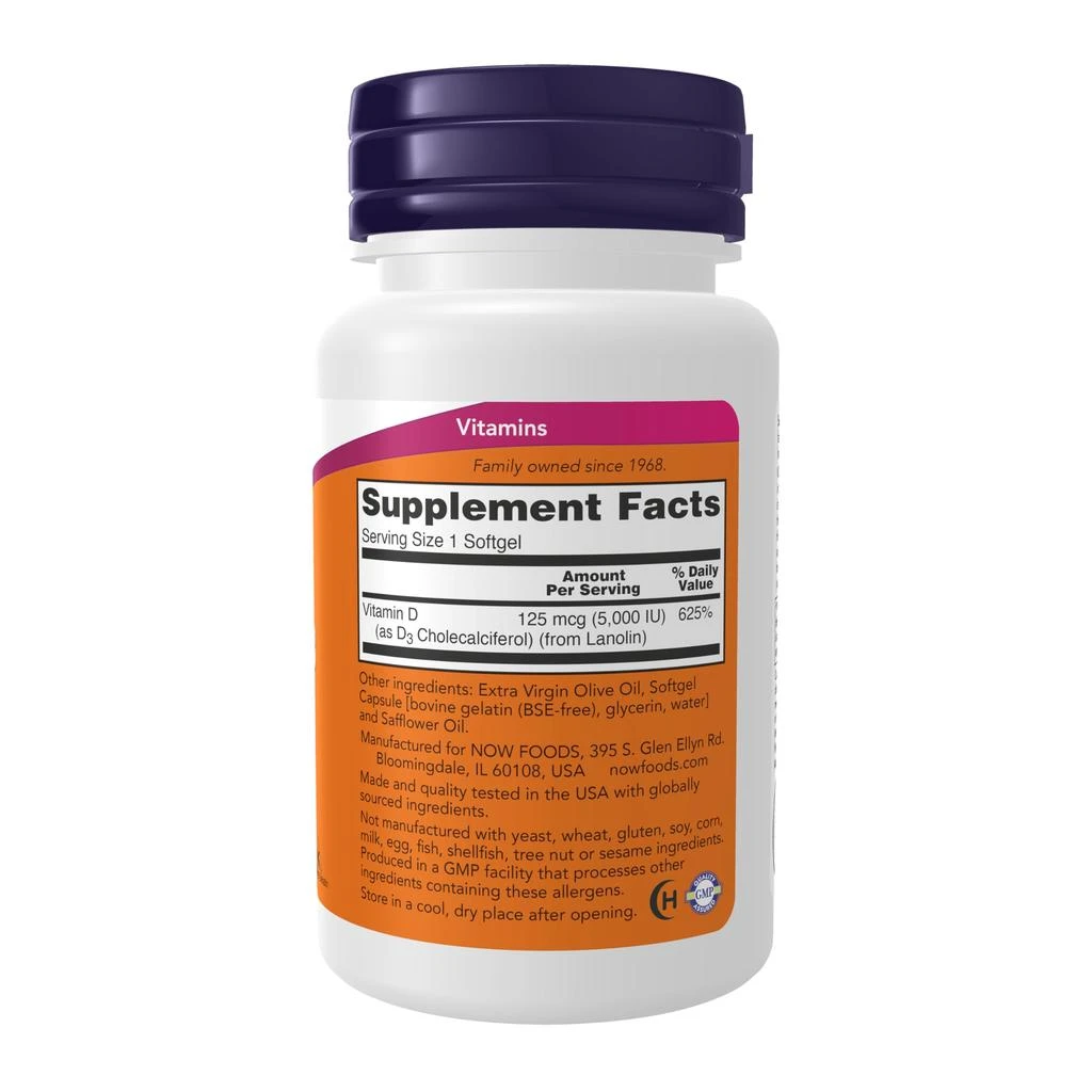 Now Foods NOW Foods Supplements, Vitamin D-3 5,000 IU, High Potency, Structural Support*, 120 Softgels 2