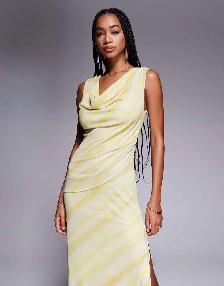 yellow mesh midi dress Fortune Lace Trim Mesh Midi Dress Yellow