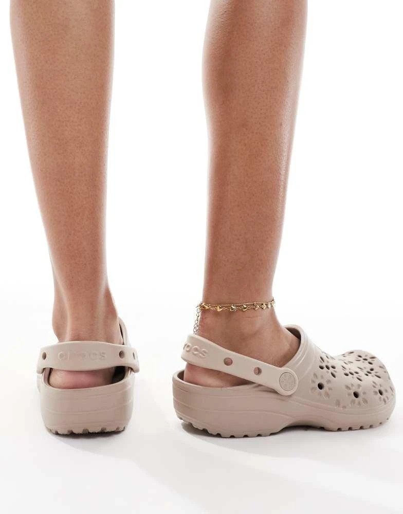 Crocs Crocs Classic floral cut out clogs in taupe 4