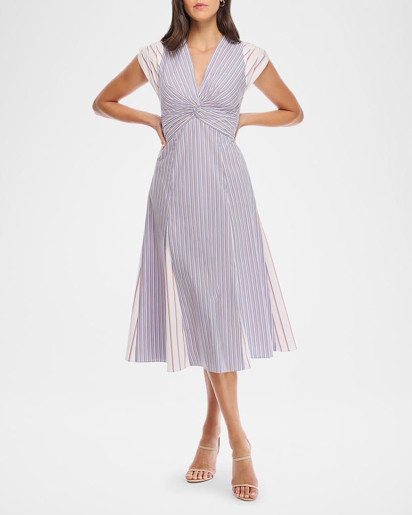 Shoshanna Avalynn V-Neck Striped Midi Dress