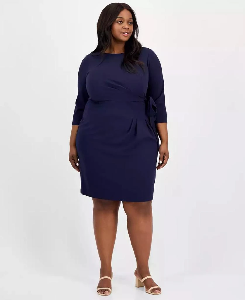 Tahari Tahari Plus Size Side-Tie Back-Belted 3/4-Sleeve Dress 1