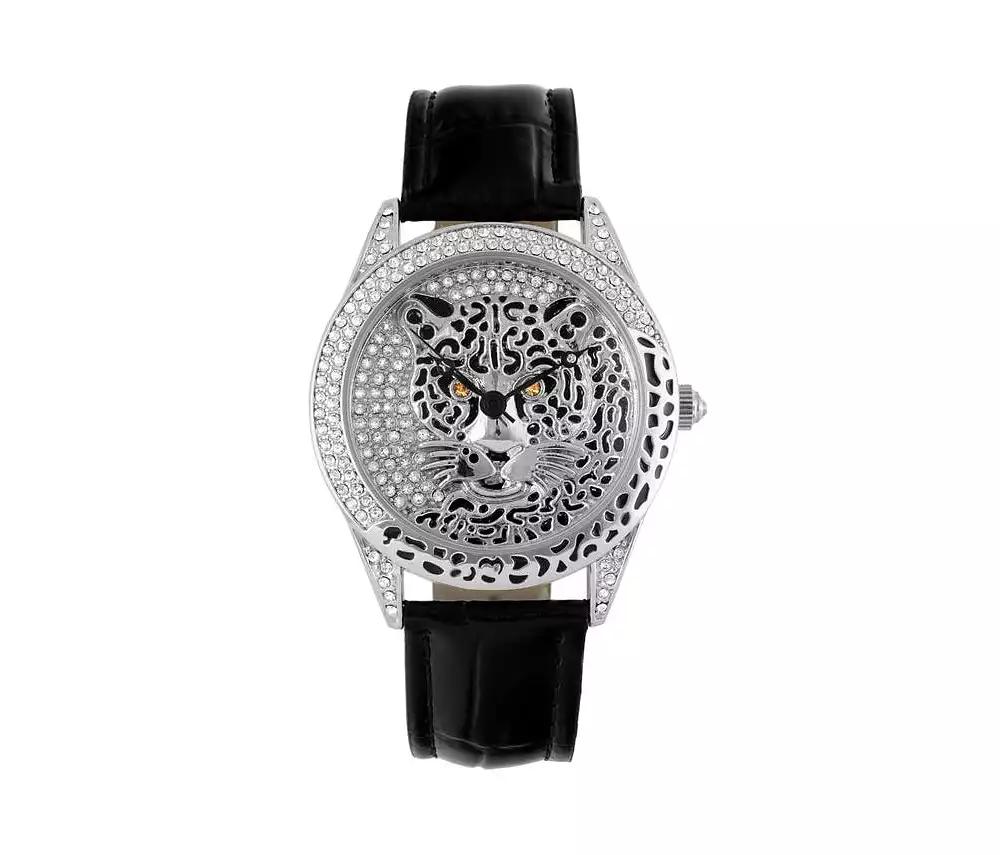 Peugeot Women's Couture Silver Watch Leopard Dial Swarovski Crystal